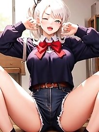 Large condom explosion and pure white swimsuit